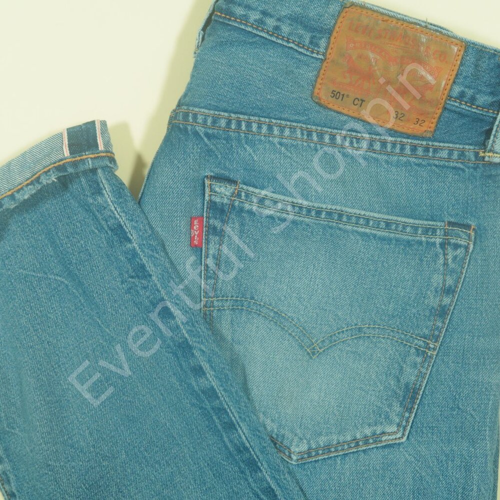 Levis 501 CT Selvedge Jeans Mens 32 Blue Ripped Patched Repaired Denim